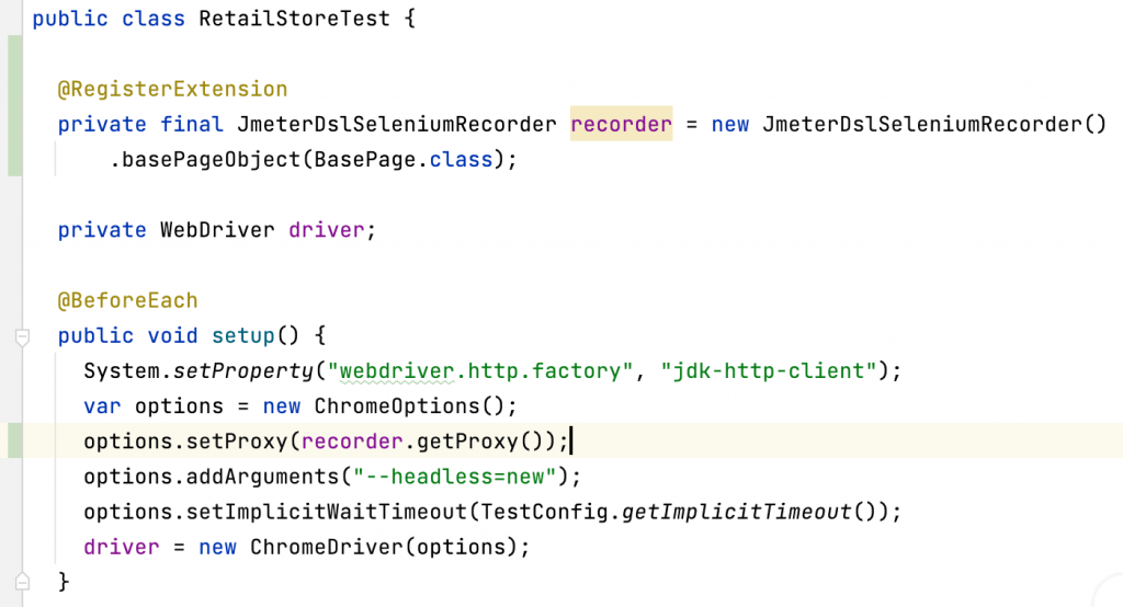 Selenium Test with initialization code