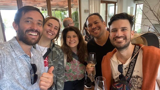 Federico Toledo, Paz de Soto, Vera Babat, Javier Cortavitarte, and Andrei Guchín, visiting a winery, prior to the event.