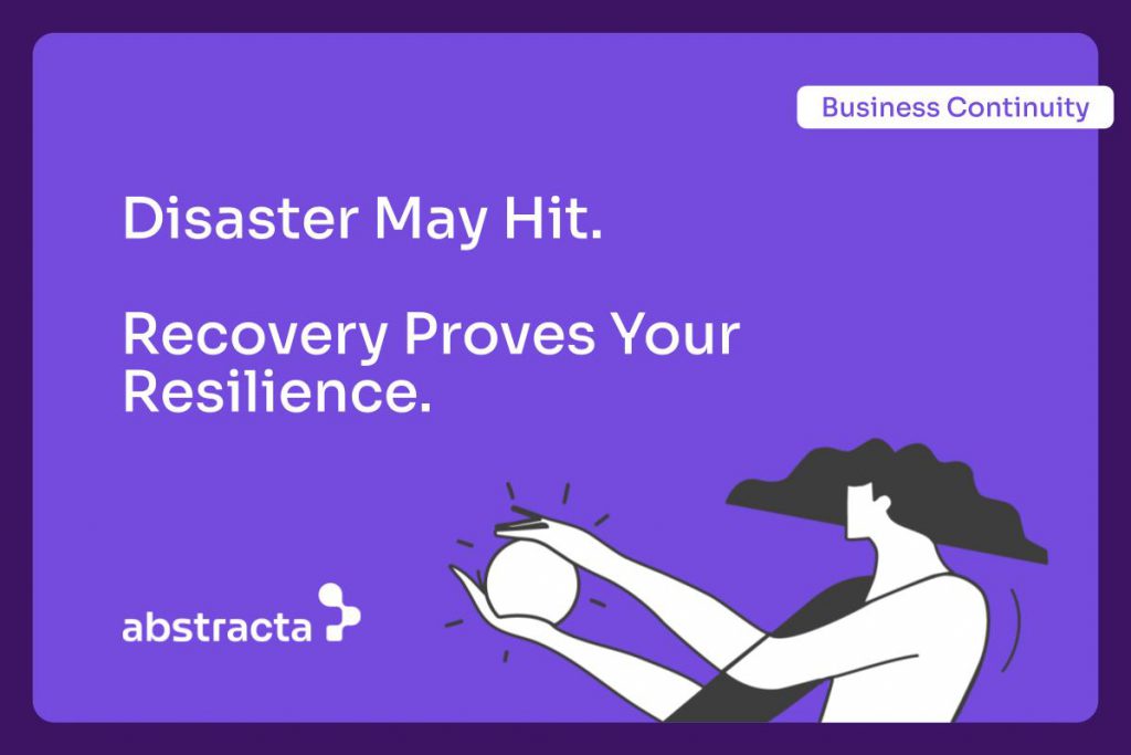 Illustration about disaster recovery software testing with the following text:  Disaster may hit. Recovery proves your resilience.
